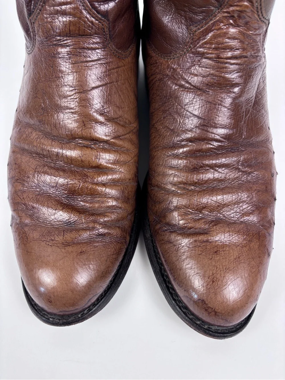 Vintage Justin Boots Smooth Quill Ostrich Leather Western Roper Cowboy Brown 9B - Picture 5 of 14